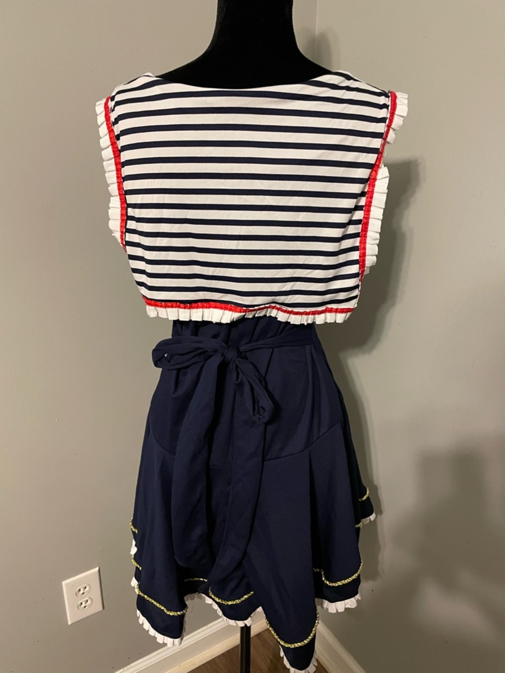 Spirit Halloween Navy Blue and White Nautical Sailor Costume with Gold Anchor - Picture 6 of 7
